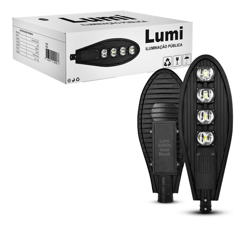 Luminária Super Led 200w Lumi Iluminação Pública Praça Rua De Poste Prova Dagua Branco Frio