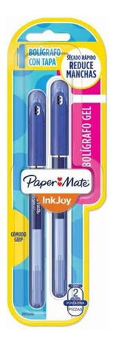 Bolígrafo de gel Papermate Inkjoy con tapa, 2 unidades, color azul/azul