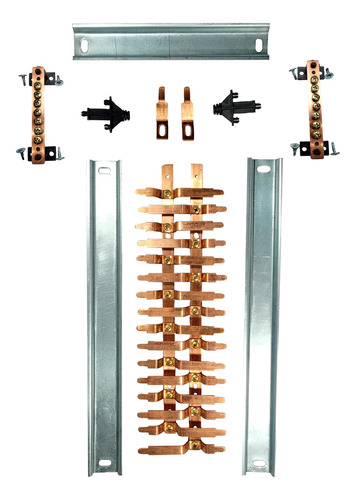 Kit Barramento Completo Bifásico 100a P/32 Circuitos Din Cor Cobre