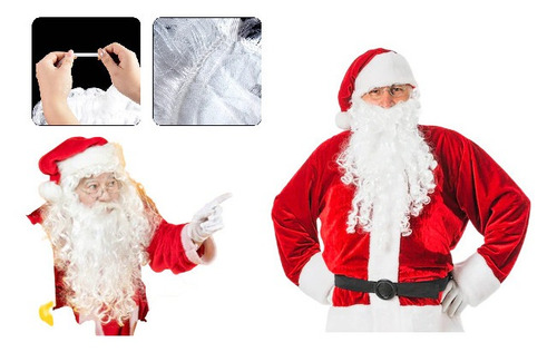 Barba Papai Noel Artificial Cacheada Com Gorro E Sino