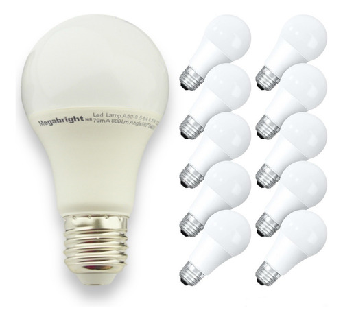 Set X10 Ampolleta Led Megabright 9,5 Watt E-27 A60 Luz Fria