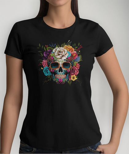 Blusa Playera Casual Mujer Calavera Flores Lentes Halloween