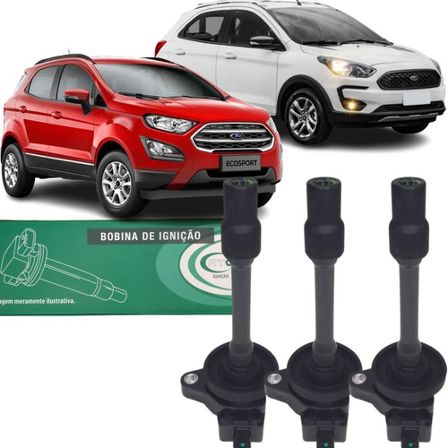 Kit 3 Bobina Ignição 2 Pinos Ecosport Ka 1.5 3cc 2017 A 2022