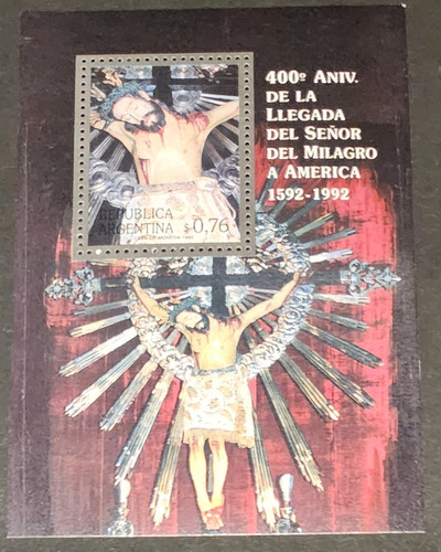 Bloque Argentina Gj103 Señor Del Milagro 1992 Mint