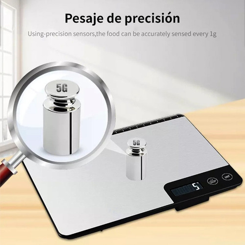 Báscula De Cocina Digital Acero Inoxidable Recargable 15kg