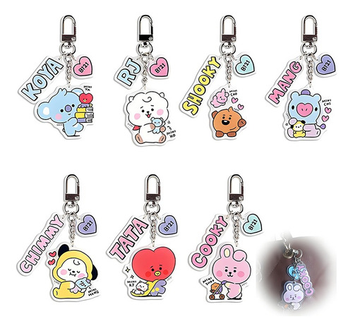 7 Llaveros De Bt21 En Acrílico Bts Kpop Rosa