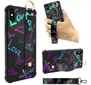 Funda Para iPhone XS Max Negra Diseno Love Grip Soporte