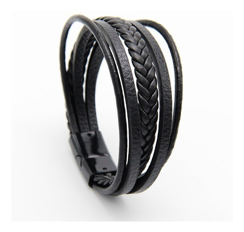 2x1 Promoción, Pulsera De Hombre Cuero Genuino Premium Negro