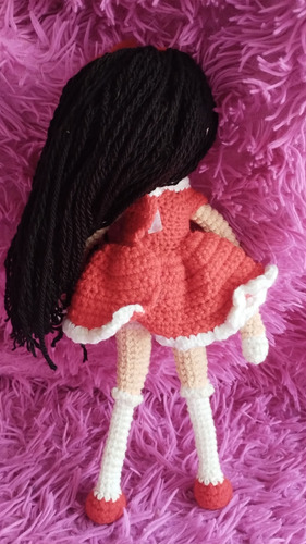 Muñeca Anime Tejida A Crochet 32cm Aprox Rojo