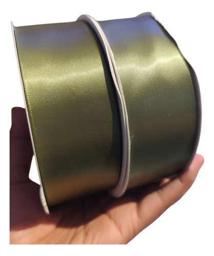  Rollo Listón Satinado Una Cara #9 3.8cm 45mts Rosa Eterna Verde Musgo Liso
