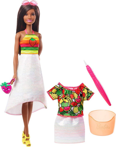 Boneca Barbie Crayola Negra Rainbow Frutas Surpresa Top 2019