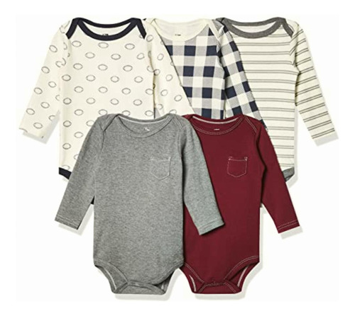 Hudson Baby Baby Long Sleeve Bodysuit 5 Pack, Football,