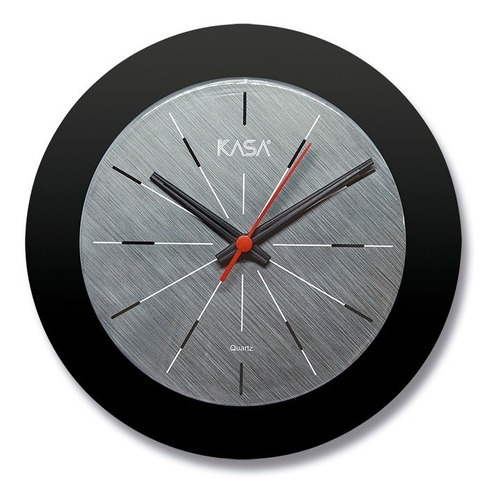 Relógio De Parede Mostrador Aço Escovado Moderno - Aro Preto