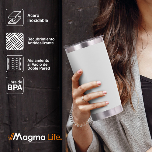 Magma Life Termo Para Café, Botella Térmica De Acero Inoxidable 20 Oz (590 Ml): Contiene Tapa Hermética Antiderrames, Garantiza La Temperatura Deseada Sin Preocupaciones (blanco)