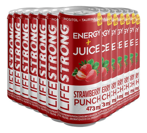 Energético Life Strong Energy Drink 12 Unidades Strawberry