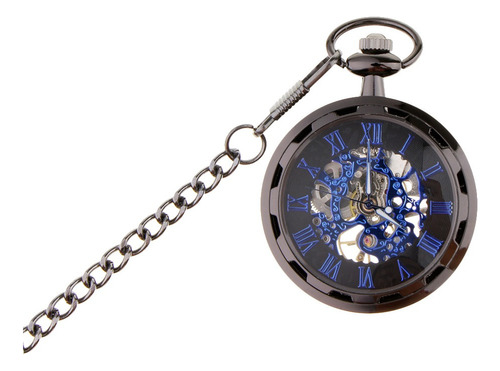 Vintage Blue Hands Steampunk Skeleton Reloj De Bolsillo
