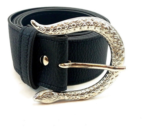Imagen 3 de 10 de Cinturon Negro Mujer Eco Cuero Serpiente Hebilla Niquel 39mm