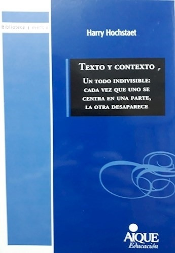 Texto Y Contexto, De Hochstaet,harry. Editorial Aique, Tapa Tapa Blanda En Español