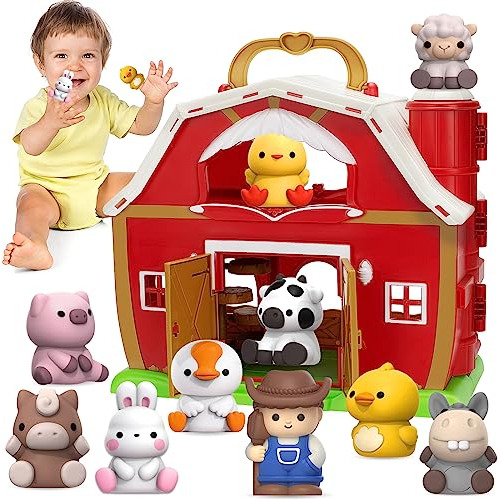 Kmuysl Big Red Barn Farm Animal Playset Para 1,2,3 Años De 