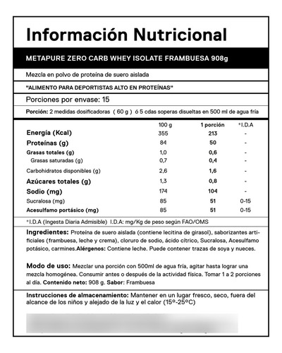 Proteina Metapure Whey Isolate Zero Carb 908gr Qnt