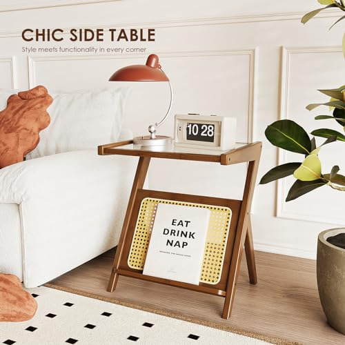 Bamworld Rattan Mesa Auxiliar Boho Noche Mesa De Noche De Cr