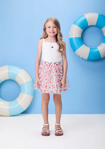 Conjunto Momi Saia Em Tule Cerejinha E Regata Branca