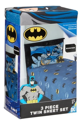 Batman Kids Twin Sheet Set, Warner Brothers 3 Pzs Color Blanco Diseño De La Tela Gráficos