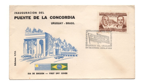 Uruguay Puente De La Concordia Sobre De Primer Día 1968