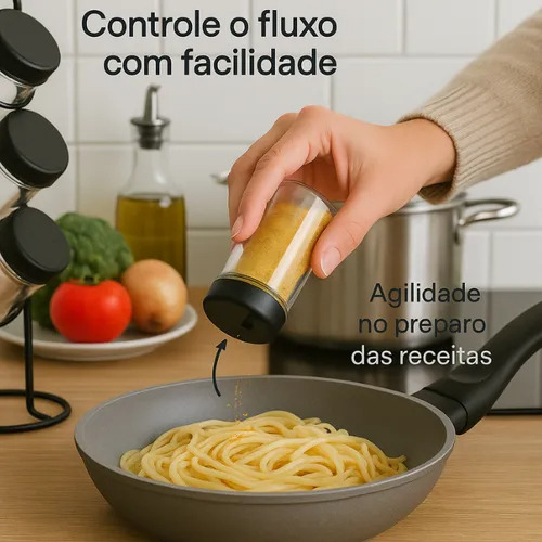 Conjunto 8 Pote Potinhos De Sal Temperos Vidro Preto