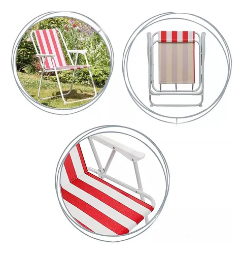 Silla Camping Plegable, Paseos, Playa De Color Rojo