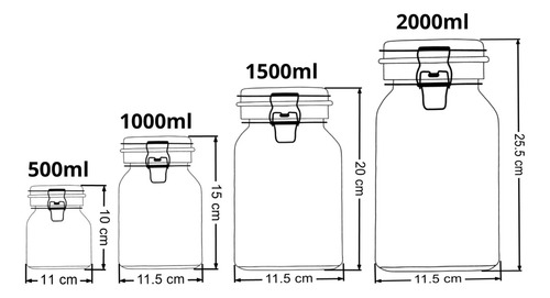 Frasco Recipiente Tapa Clip Tarro Hermetico De Vidrio 2000ml