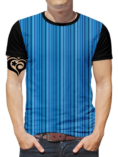 Camiseta Listrada Masculina Listra Xadrez Blusa Azul