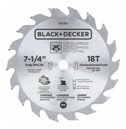 Disco De Sierra 7 1/4 184mm 18t Madera Black Decker 77-717