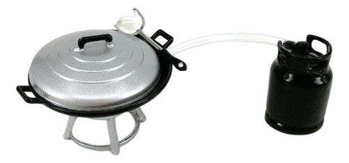 Estufa Negra Móvil Wok En Miniatura Con Tanque De Gas 1:12 .