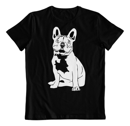 Polera Negra Algodon Estampado Dtf Bulldong Frances Perro