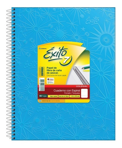 Cuaderno Tapa Dura N7 Con Espiral 60h Rayado Exito Celeste