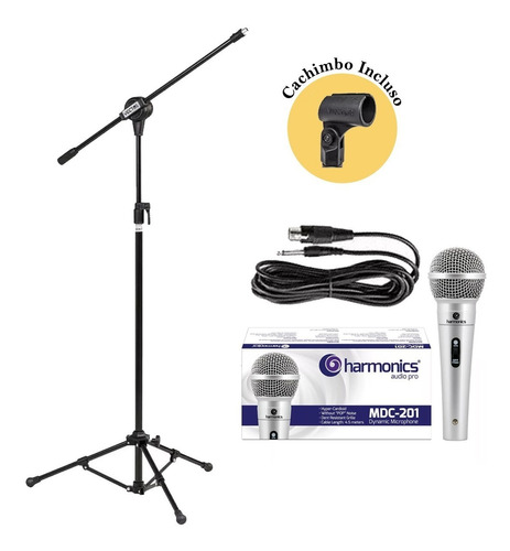 Kit Pedestal + Microfone Mdc201 Harmonics+cachimbo Promoção!