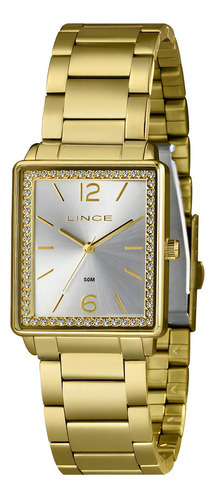 Relogio Dourado Lince Quadrado Numeros Original Cor do fundo Perolado