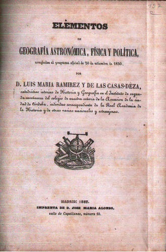 Antiguo Libro De Geografia Astronomica Fisica  Politica 1853