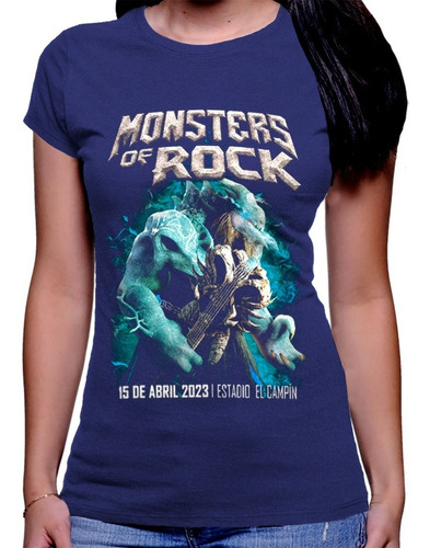 Camiseta Premium Dama Estampada Monsters Of Rock Blue