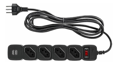 Protetor Eletrônico C/ 4 Tomadas E 2 Usb Intelbras Epe 204 U Cor Preto 127V/240V