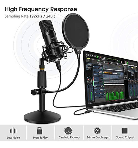 Yotto Microfono Usb 192 Khz / 24 Bits Microfono Cardioide