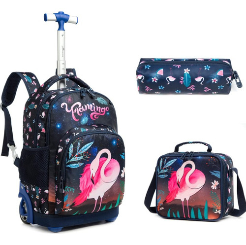 Mochila Flamingo De Viaje O Escolar Para Damas Y Niñas 3pz