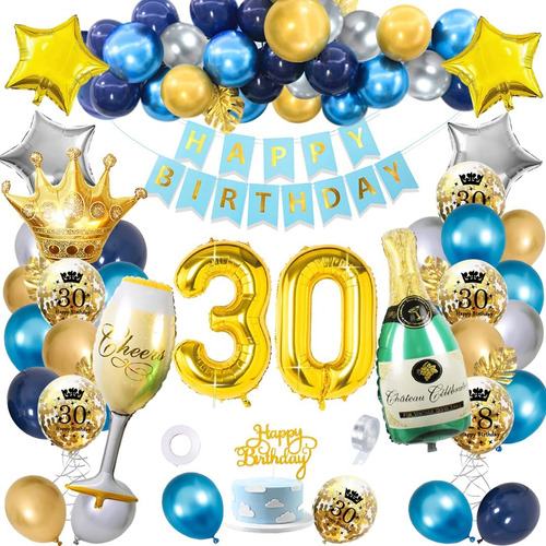 Globos Para Decoración De Cumpleaños N.° 300, Azul Y Dorado