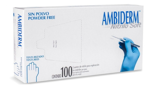 Guantes descartables antideslizantes Ambiderm Soft color azul talle G de nitrilo x 100 unidades