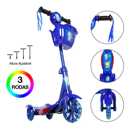 Patinete Infantil 3 Rodas Com Led E Som Azul Art Brink