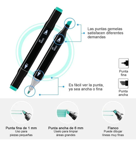 Set Profesional Marcadores Doble Punta 80 Psc Cartuchera Negra