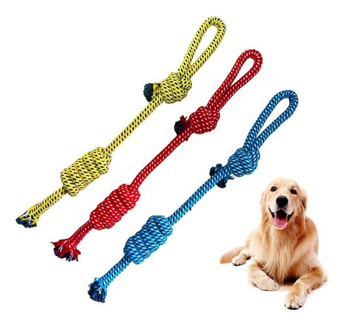 Brinquedo Puxador Pet Cachorro Mordedor De Corda Bola Forte Cor Amarelo Trança 43 Cm
