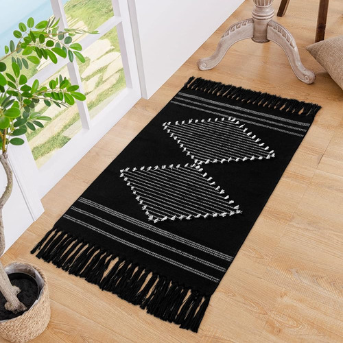 Mitovilla Alfombra Boho Negra 2'x3', Alfombra De Baño Boho P