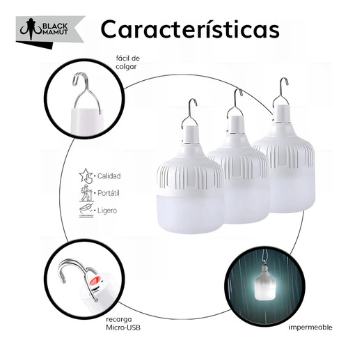 Set 6 Focos Portátil Multiuso Led Ahorrador Recargable 80w
